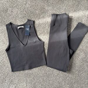Abercrombie & Fitch Ribbed Tank and Legging Set in Charcoal Gray